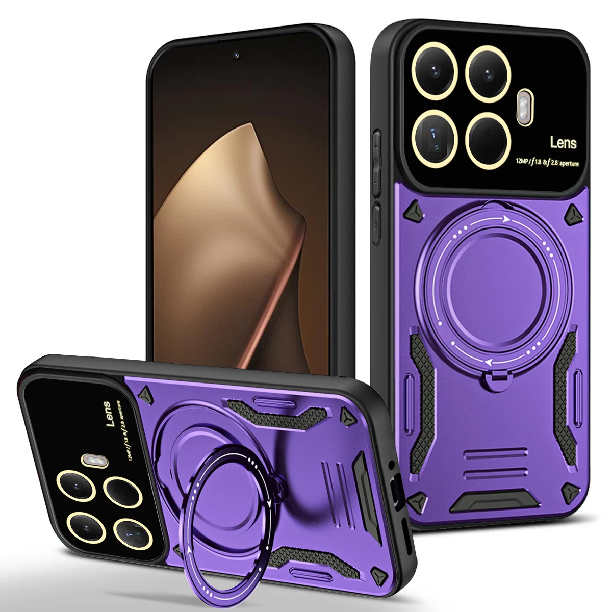 Magnetic Ring Armor Phone Case with Camera Protection and Back Cover