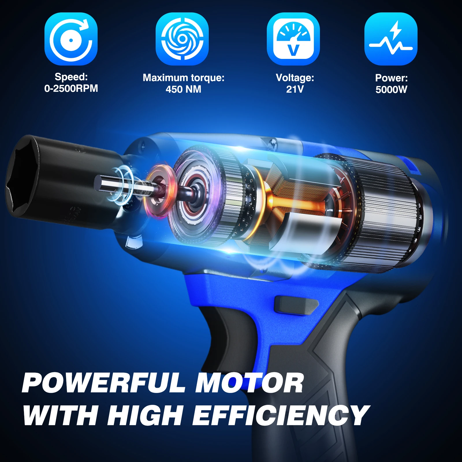 21V Brushless Cordless Impact Wrench,420 N.M High Torque Impact Wrench with 4 Sockets + 12 Driver Bits+ 2x 6.0AH Battery