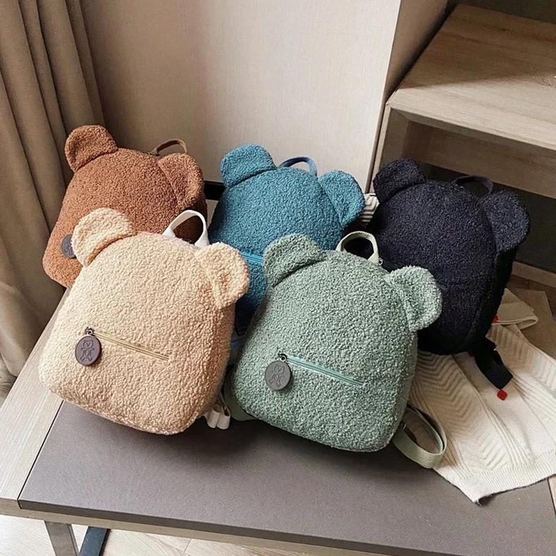Cute Bear Ear Plush Backpack – High-Capacity Lamb Fleece Shoulder Bag for Kids and Adults, Korean Style Parent-Child Bag for Boys and Girls Bags & Storage Items Small backpacks