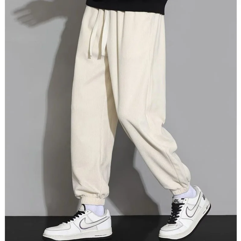 Autumn Winter New Corduroy Casual Pants Men Solid Drawstring Waist Fashion Warm VersatileTrend Versatile Loose Sports Trousers