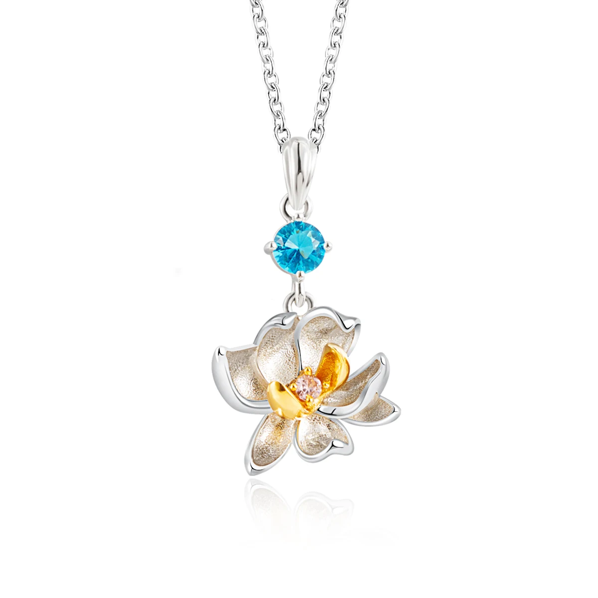 

HAIKE S925 Sterling Silver Necklace with Original Narcissus Shape Neckchain Fresh and Elegant Style Collar Unique Two tone Desig