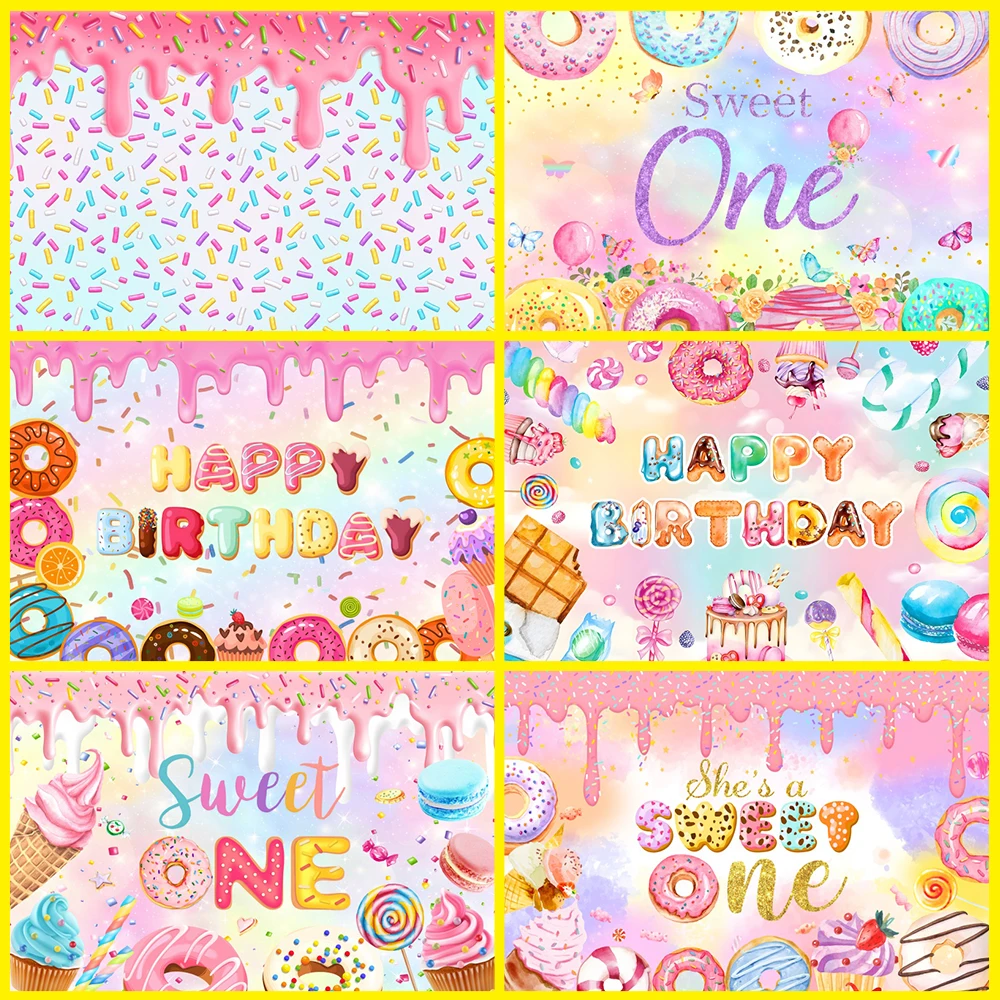 

Фон для фотографирования новорожденных с изображением розовых леденцов