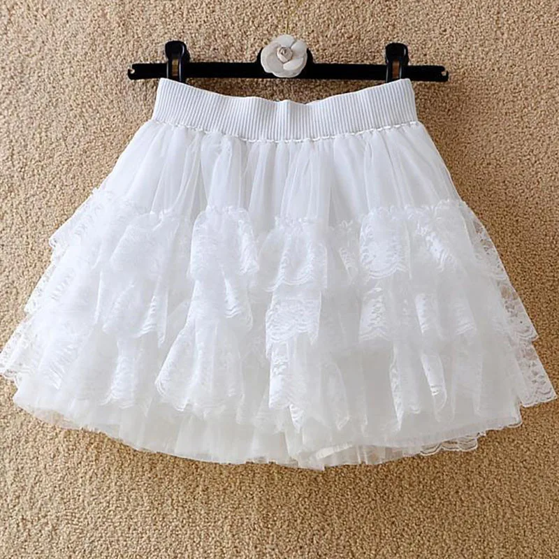 

sexy lace tulle skirts women summer high waist slim fit multi-Layer puffy skirt female korean prom black white cake short skirt