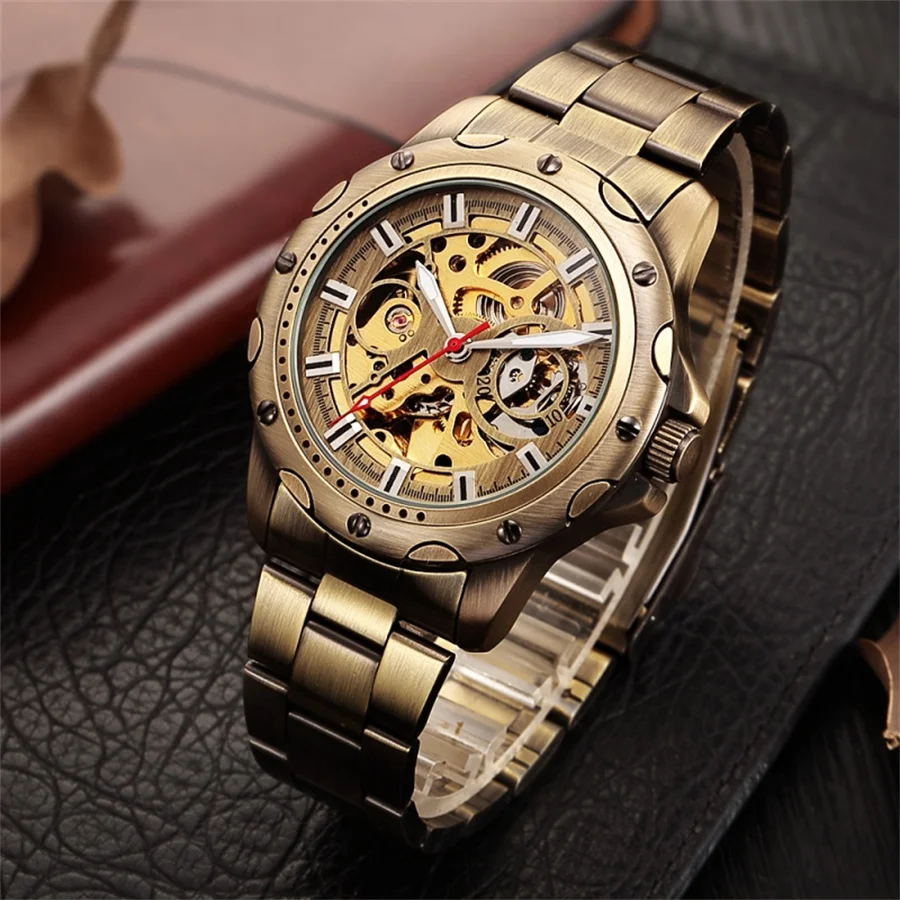 SHENHUA 9536 Orologio meccanico automatico da uomo in bronzo con scheletro, casual, da uomo, impermeabile, Relogios Masculino Reloj Hombre_voghion.com