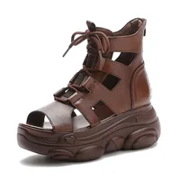 2024 New Fashion Platform Sandals Women Cross Genuine Leather Wedges Platform Heel Gladiator Sandals Women Summer Roman Shoes