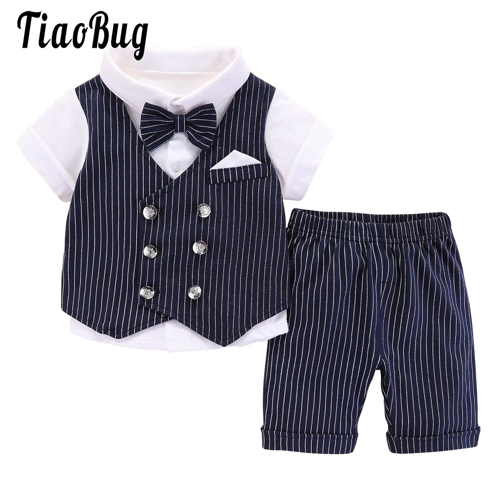 apoyo Miniatura lunes Traje de esmoquin de caballero para niños, camisas falsas de manga corta,  pantalones de corbata, ropa de bebé, traje de bautizo elegante, ropa de  boda de bautismo festivo| | - AliExpress