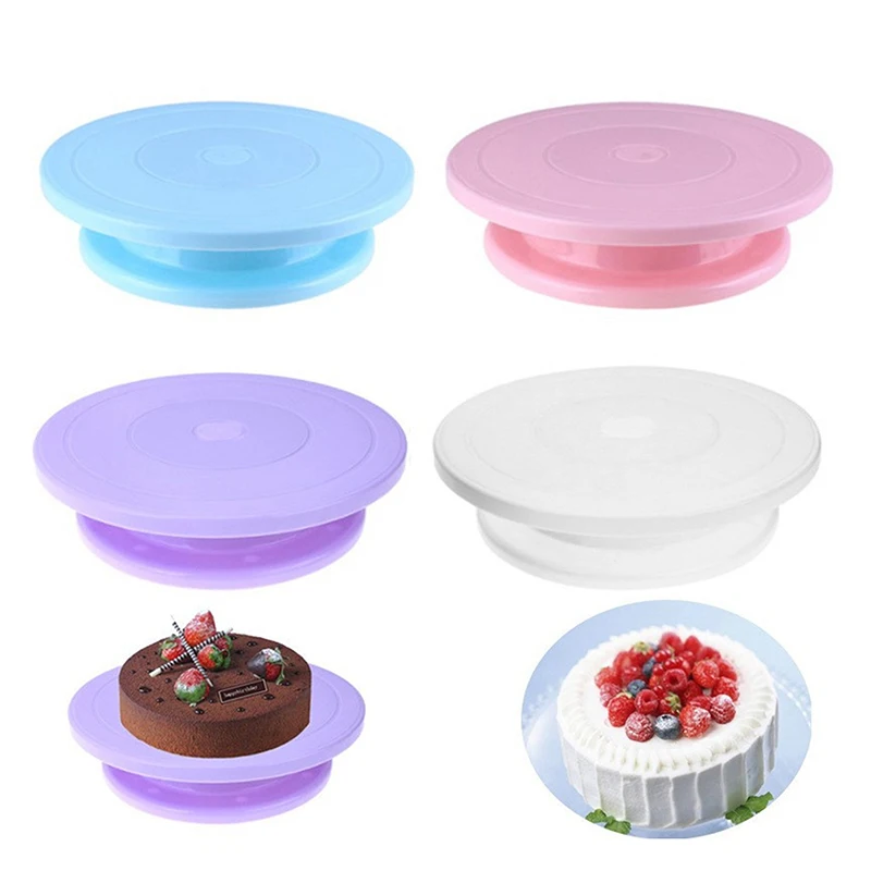 Kitchen Pan Baking Tool Plastic Cake Plate Turntable Rotating Anti-skid Round Cake Stand Decorating Rotary Table 1PC