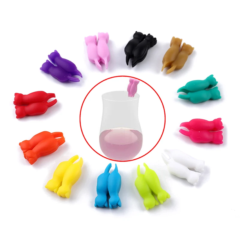Wine Glass Marker 6/8/12PCS Creative 3D Cat Shape Party Glass Cup Multicolor Silicone Discriminator Kitten Wine Cup Recognizer