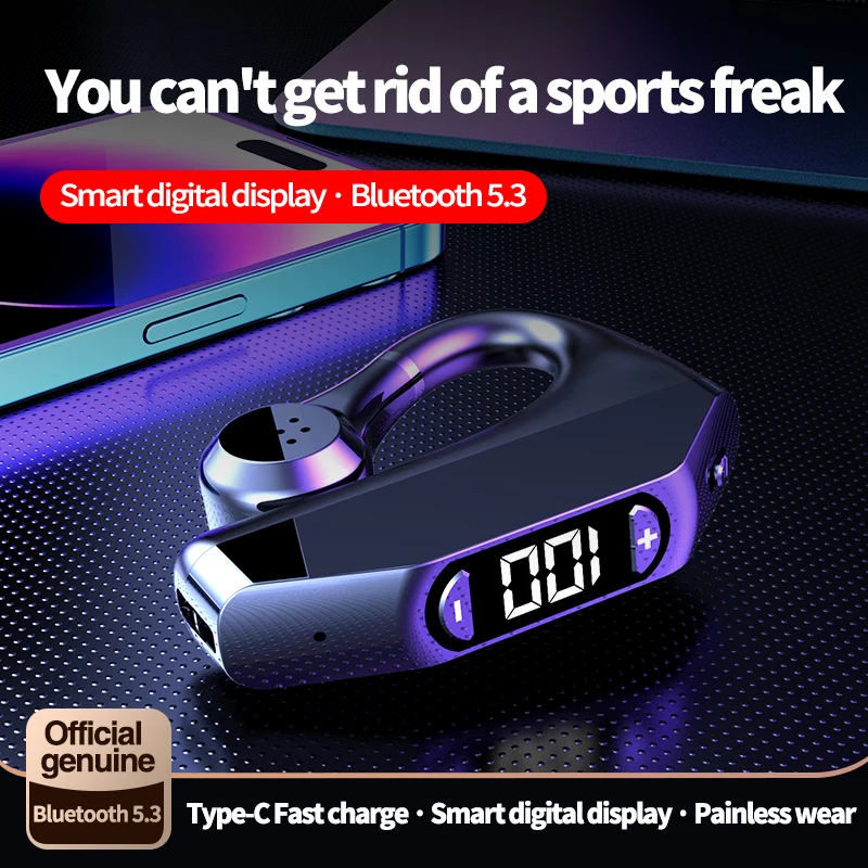 Single Earbuds Headset with Mic Bluetooth 5.2 Earphone Noise Cancelling Waterproof Earpiece Wireless Handsfree Long Standby Time