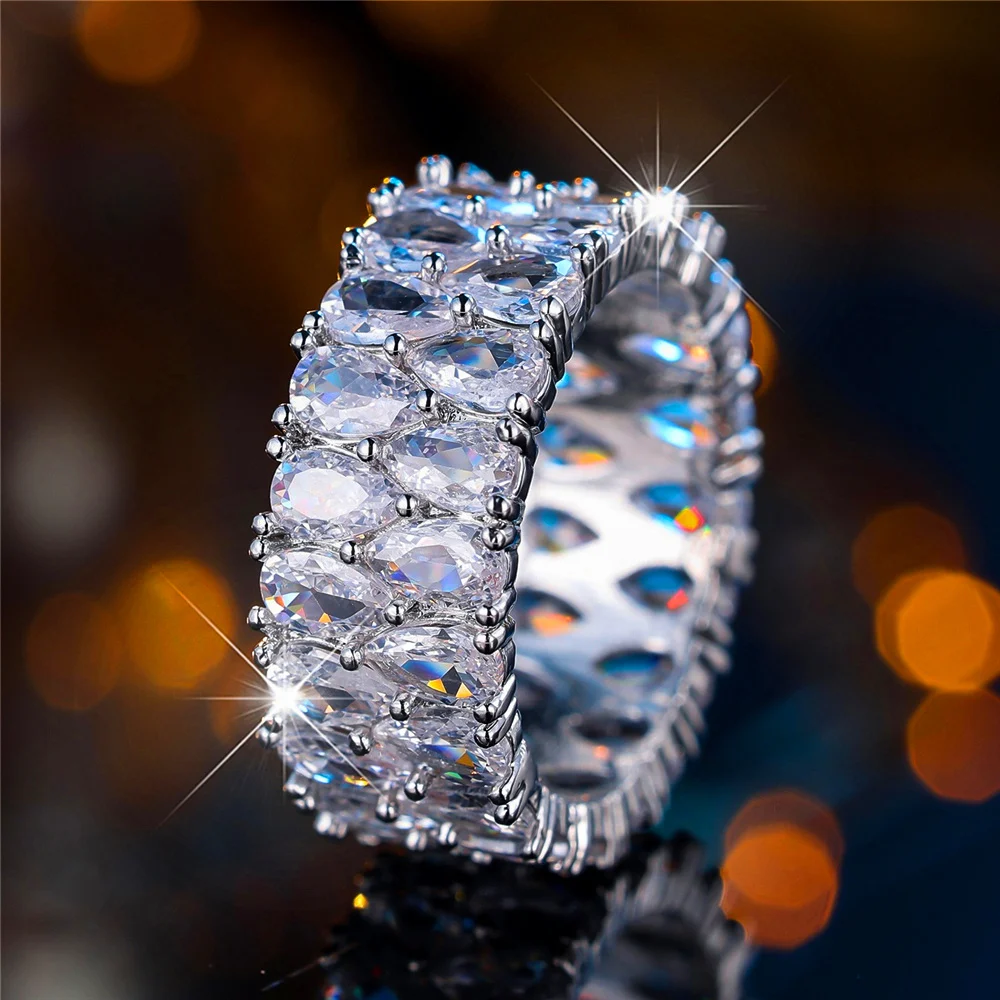 Luxury Female Crystal White Zircon Stone Water Drop Engagement Ring Vintage Silver Color Wedding Jewelry For Women