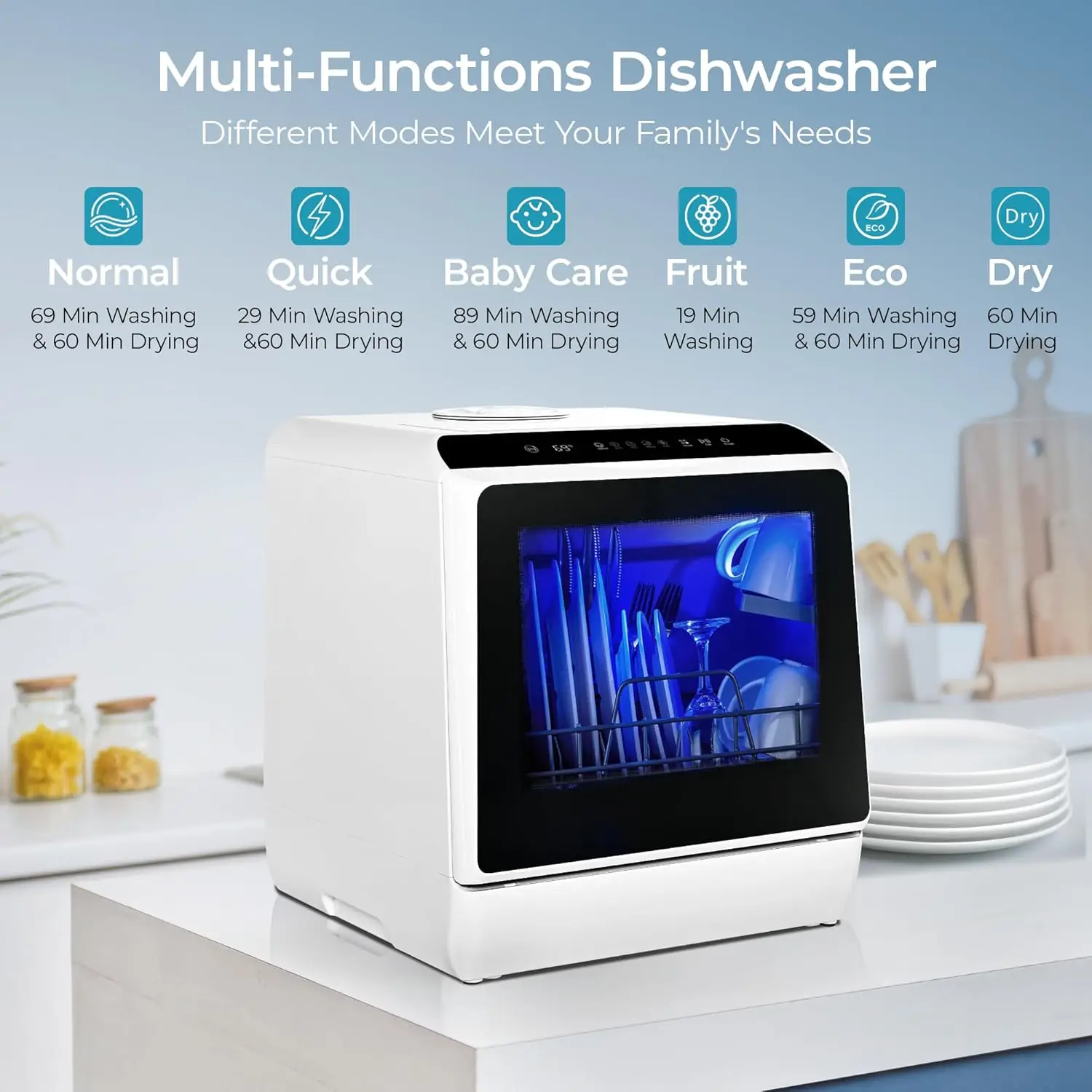 Mini Portable Dishwasher Countertop Compact Dishwashers, Tabletop Small Dishwasher with 5L Built-in Water Tank with 6 Mod 3