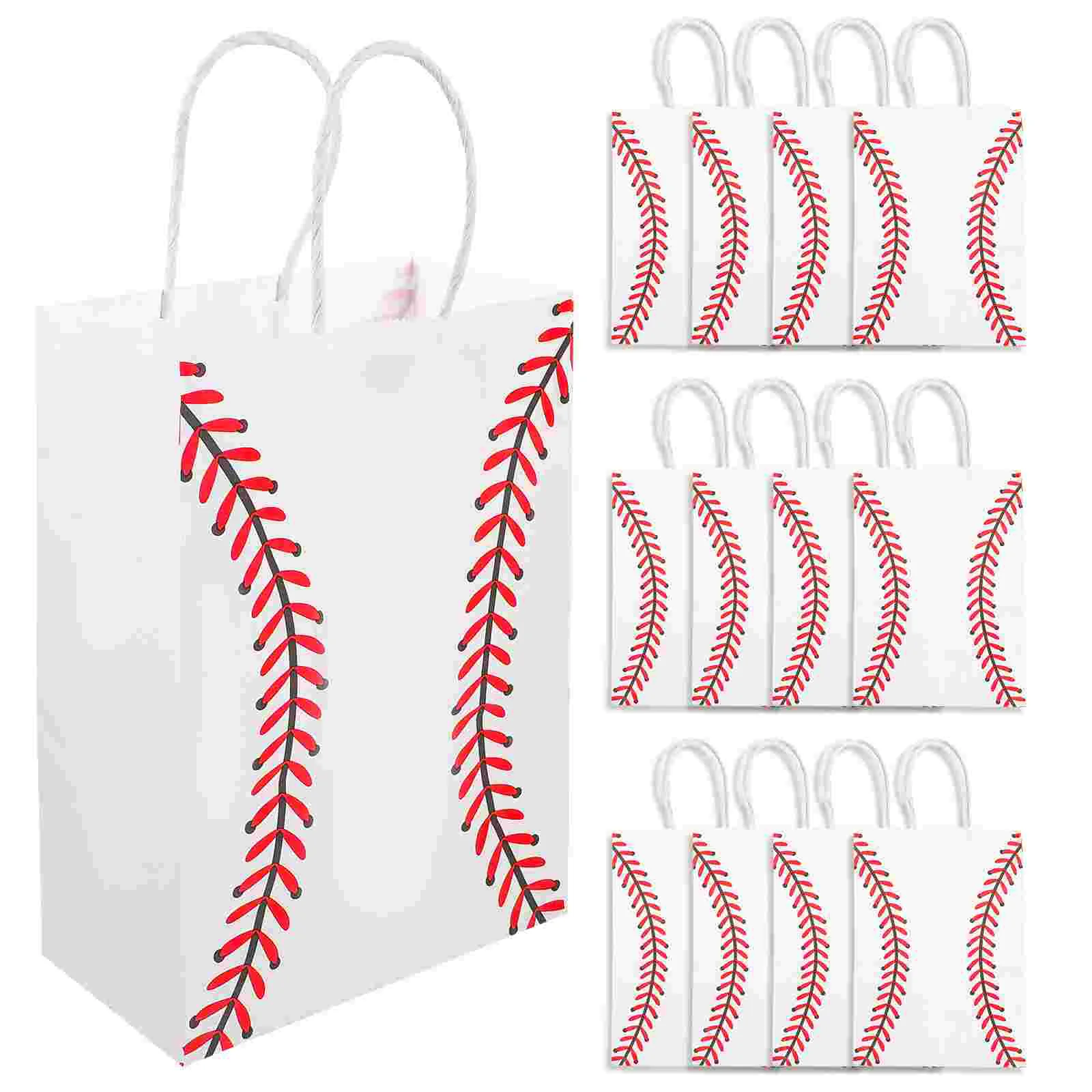 12pcs Sports Themed Paper Bags Handheld Baseball Tote Bag Football Printing Gift Packaging Bags Party Favor