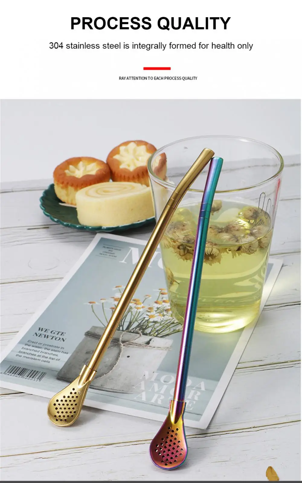 Description Picture 5 of itemColorful 304 Stainless Steel Tea Drinking Straws Spoon Yerba Mate Tea Filter Reusable Bombilla Gourd Tea Tools Bar Accessories