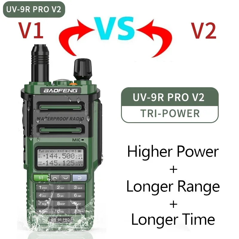 Baofeng UV-9R Pro V2 Walkie Talkie Waterproof IP68 Type-C Charger VHF/UHF Ham Radio 50KM Long Range Upgrade UV-9R Plus 2