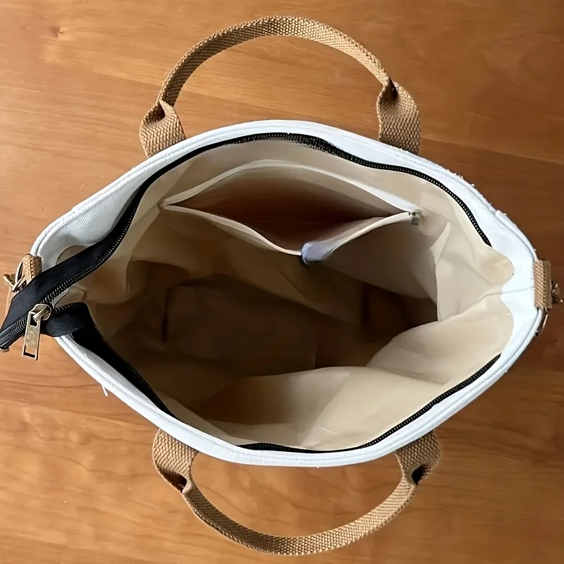 Large Capacity Japanese Women's Canvas Shoulder Bag Multiple Pockets Simple Zipper Handbag