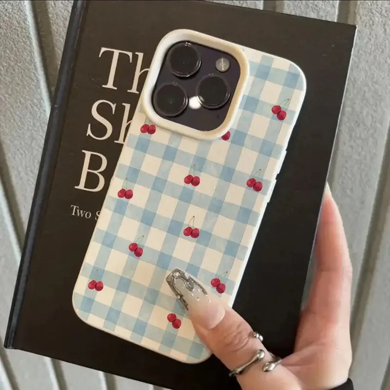 Cherry Red Plaid Lychee-Textured Phone Case - Perfect Gift Idea