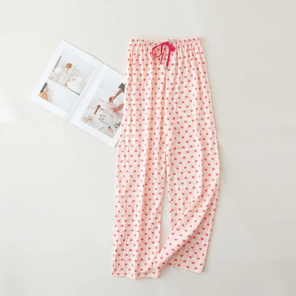 Sweet Korean Style Plaid Heart Long Pants Comfortable Soft Loose Trousers Colorful Draped Design Drawstring Pants Office Casual