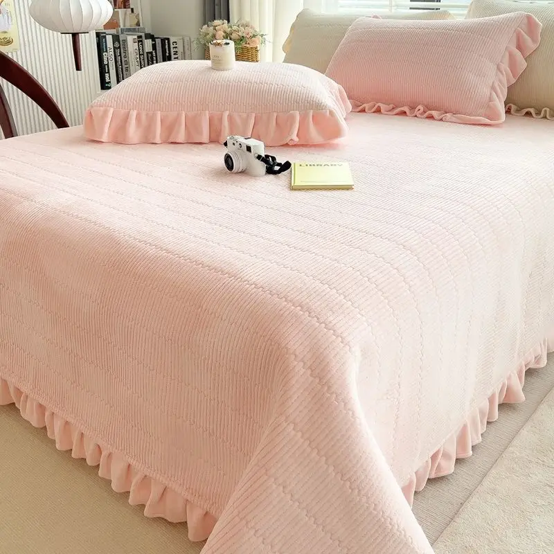 Thickened Milk Fleece Bed Cover Laminated Cotton Single Piece Winter Warm Non-slip Sheet Blanket Double Crystal Fleece Blankets bedding set