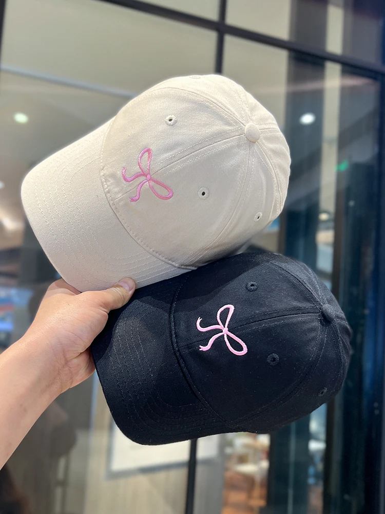 

Pink Bow Baseball Cap 2024 Sweet and Lovely Embroidered Duck Tongue Hat Show The Face of Small Hat with Sunshade