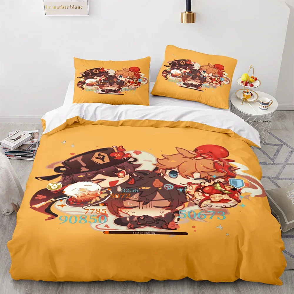 Game Genshin Impact Comforter Bedding Sets Quilt Bed Cover Duvet Cover Pillow Case 2-3 Pieces Sets Kids Adult Size 4
