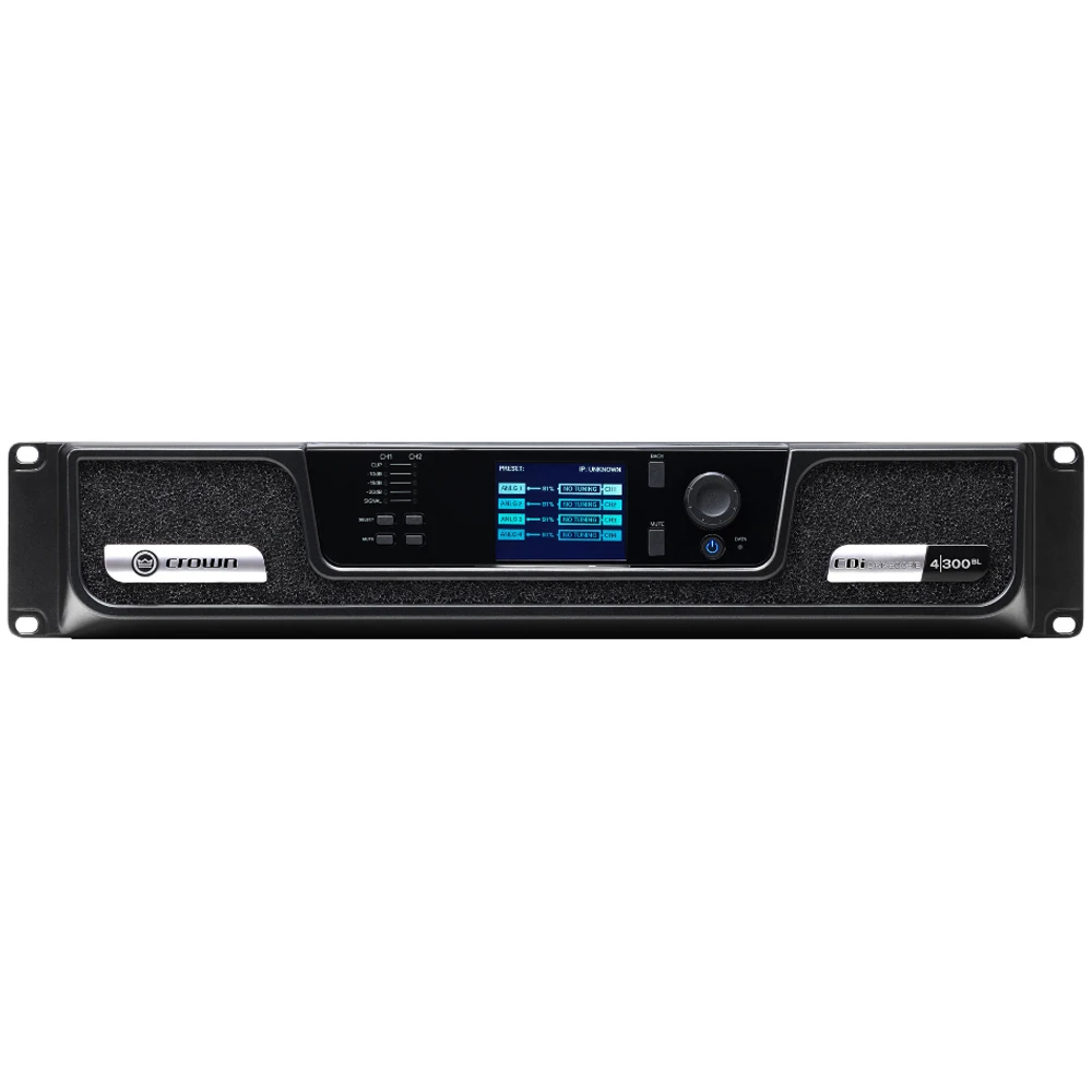 Crown CDi DriveCore 4 채널 전력 증폭기, 네트워크 제어, 70V 또는 100V RMS 출력, BLU 링크, 온보드 DSP, 300BL