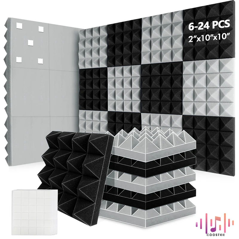 Sound Absorbing Wall Panel 6/12/24Pcs Acoustic Foam Self Adhesives Decor Studio Echo Canceling Treatment For Game Room Cinema soundproof foam
