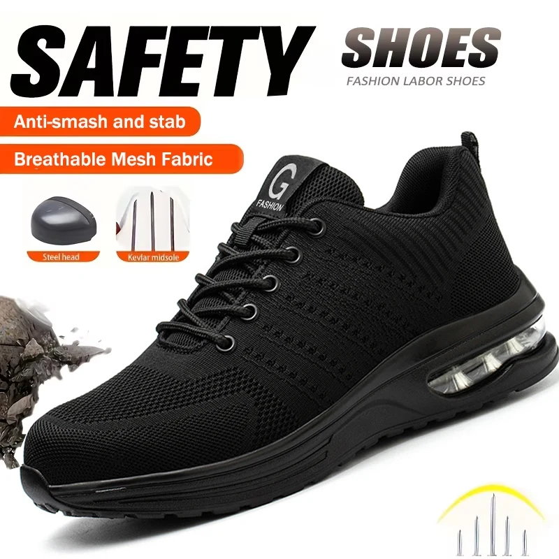 Scarpe antinfortunistiche leggere Donna Uomo Scarpe da ginnastica da lavoro con cuscino d'aria Scarpe con punta in acciaio Stivali antinfortunistici da costruzione Scarpe da lavoro anti-sfondamento
