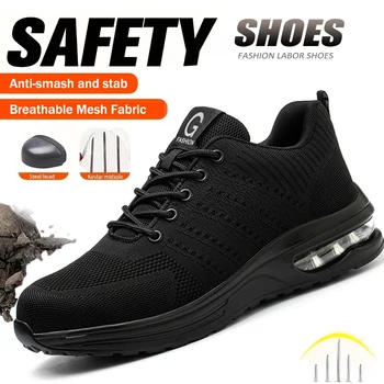 Scarpe antinfortunistiche leggere Donna Uomo Scarpe da ginnastica da lavoro con cuscino d'aria Scarpe con punta in acciaio Stivali antinfortunistici da costruzione Scarpe da lavoro anti-sfondamento