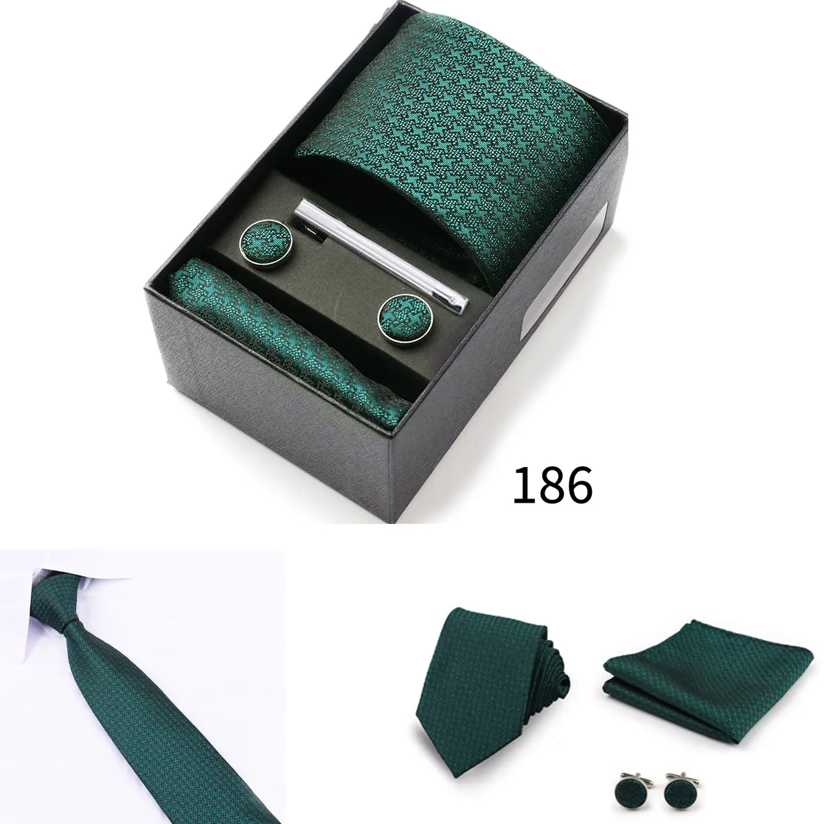 Herren-Krawattengeschenkbox mit Krawatten, Taschentüchern, Manschettenknöpfen, Krawattenklammern, 6-teiliges Set für Business, Hochzeit, Festlichkeiten, Formelle Anlässe – Detail 26