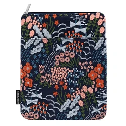 Embroidered Daisy Padded E-Reader Protective Sleeve (Indigo Flower)
