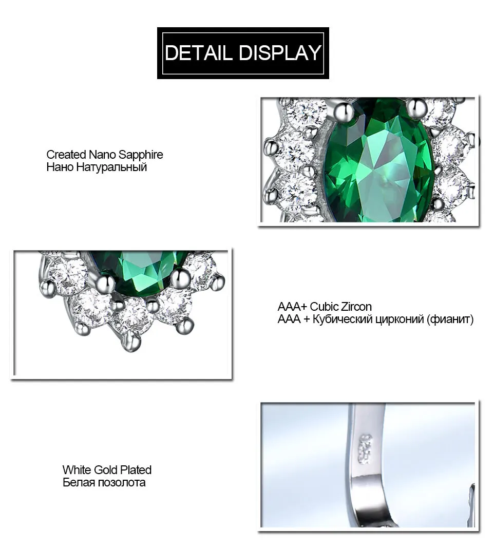 925 Sterling Silver Earrings Gemstone Created Emerald Clip Earrings For Female Gifts UMCHO
