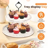 Wooden 2 Tiered Tray Round Farmhouse Kitchen Table Decor Serving Tier Tray Food Fruits Cupcake Display Coffee Bar Home Party 2