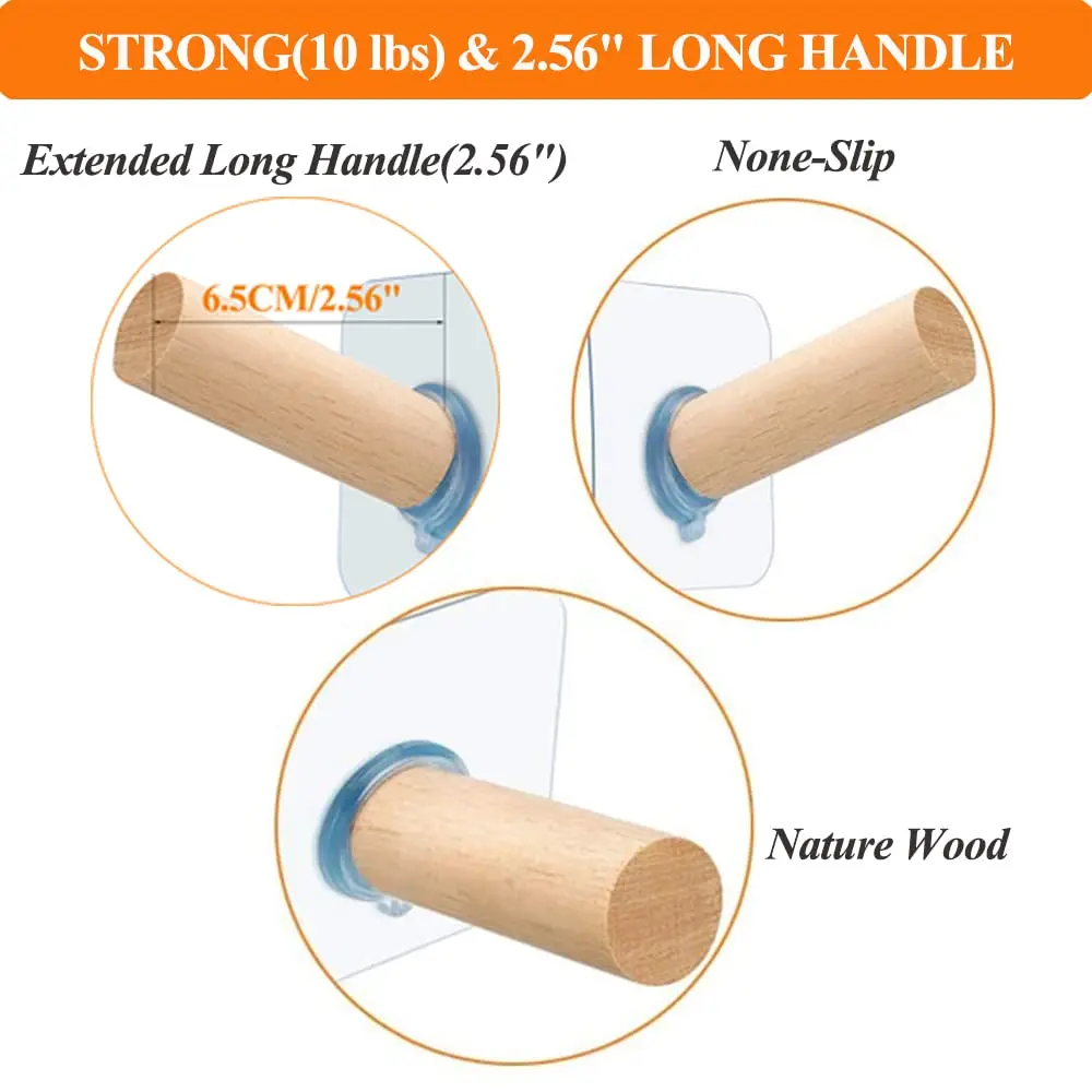 3pcs Adhesive Hooks for Wall Hat Hangers Rack Extended Wooden Pegs