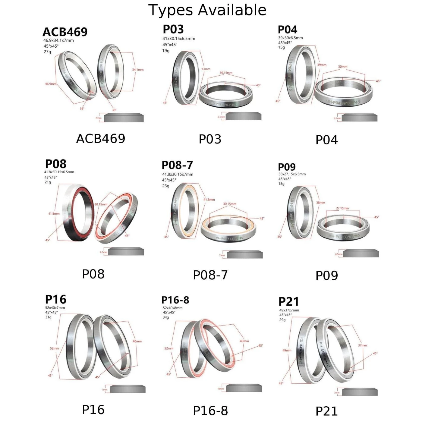Bike Headset Bearings Bicycle Ball Bearing 1.5 1 1/8inch 45/36 Angle Bicycle Part 38/39/41/44/49/52mm Headset Repair MTB Road Bicycle Parts