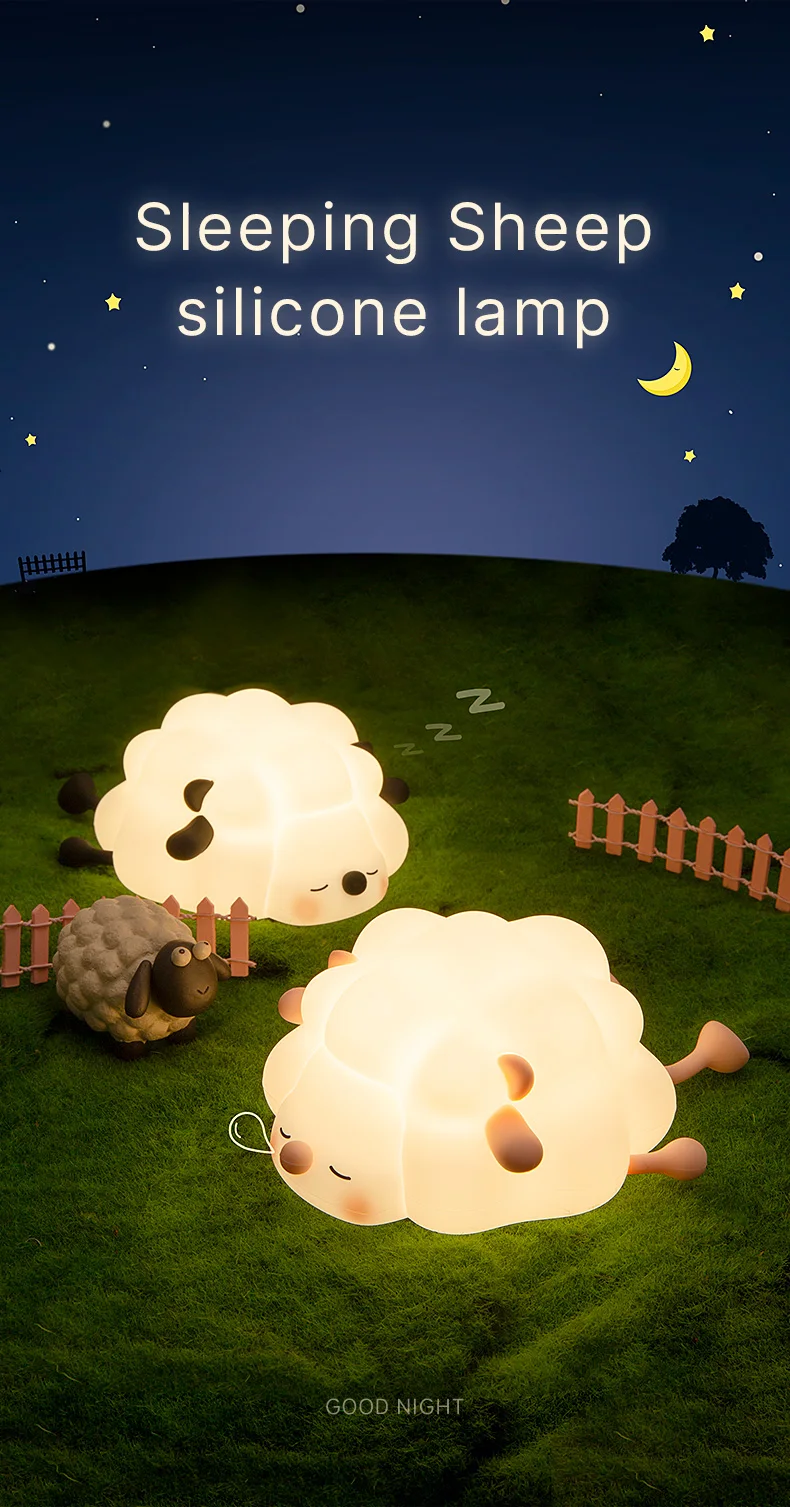 Description Picture 2 of itemSleep Sheep Night Light Cute Animal Silicone Lamp Accompany Warm Atmosphere Children's Day Birthday Gift Cartoon Soft Light