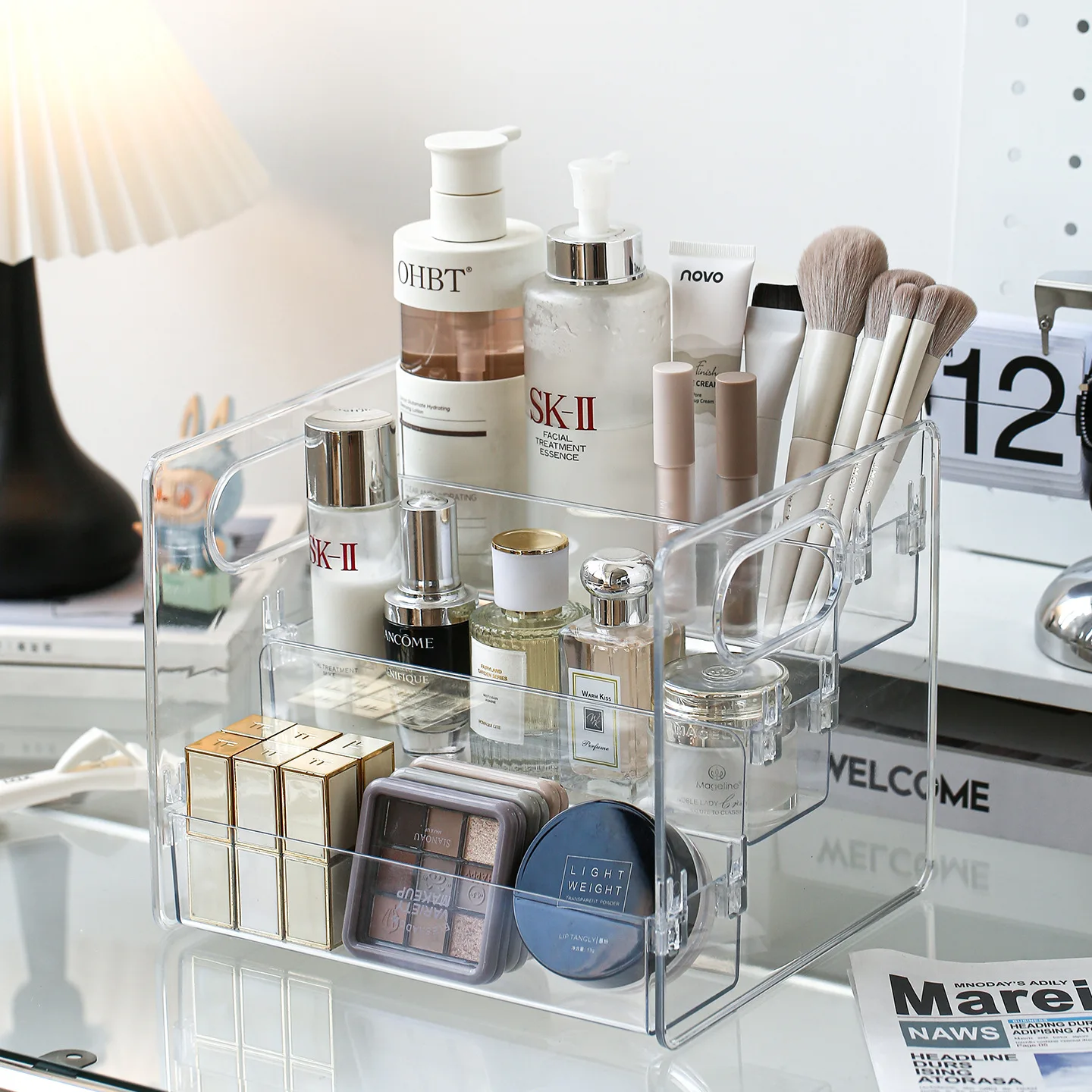 Acrylic Transparent Slanted Cosmetic Storage Organizer Basket