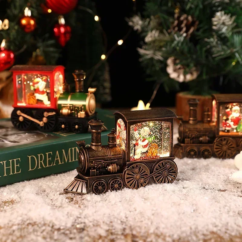 Charming Christmas Eve Music Box Gift Water-filled Christmas Train Ornaments with Led Lights Christmas Decorations CrystalBall