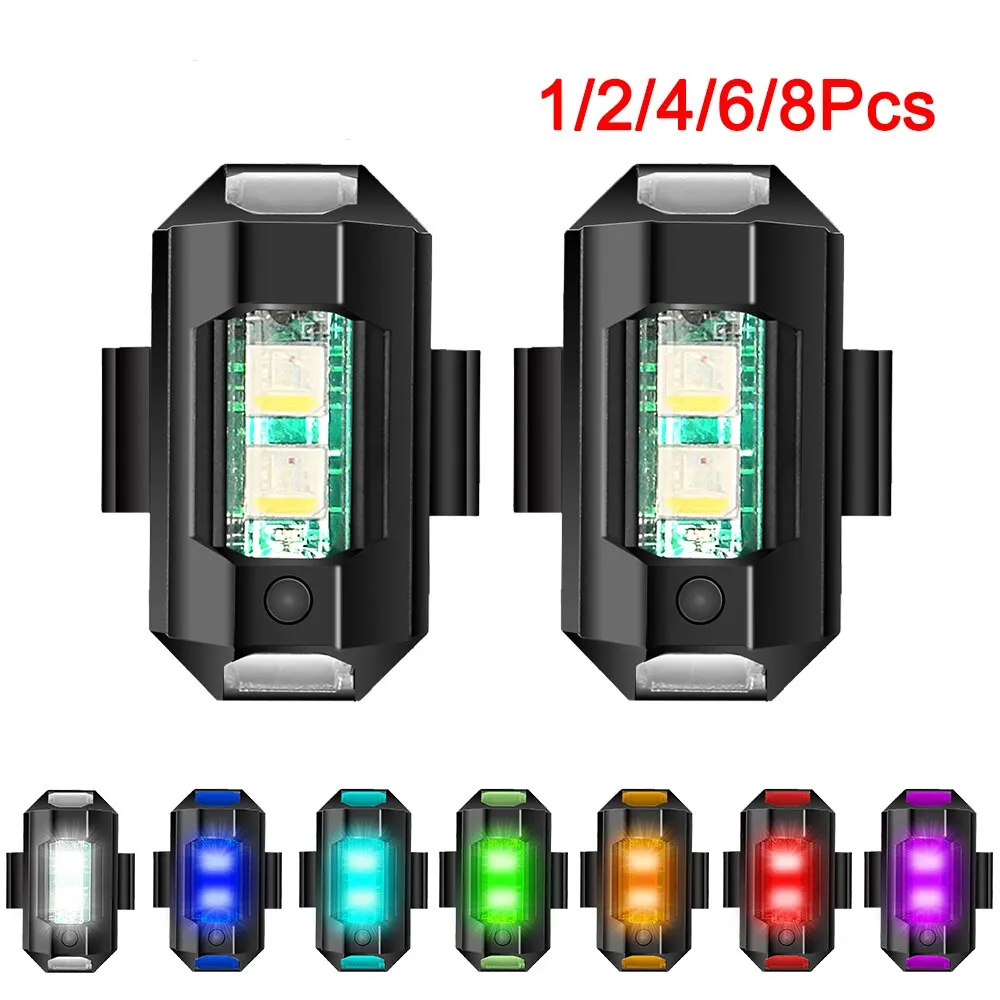 Universal Led Aircraft Strobe Lights 1Pc Motorcycle Anti Collision Warning Light with USB Charging 7Colors Turn Signal Indicator
