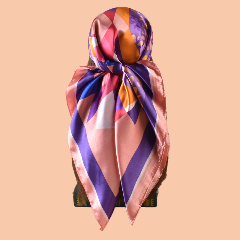 1 Stück Diamantmuster Satin Quadratischer Schal Damen Haaraccessoire Frühling Neuer Stil Vielseitiger Gürtel Taschendekoration Seidenkopftuch – Detail 2