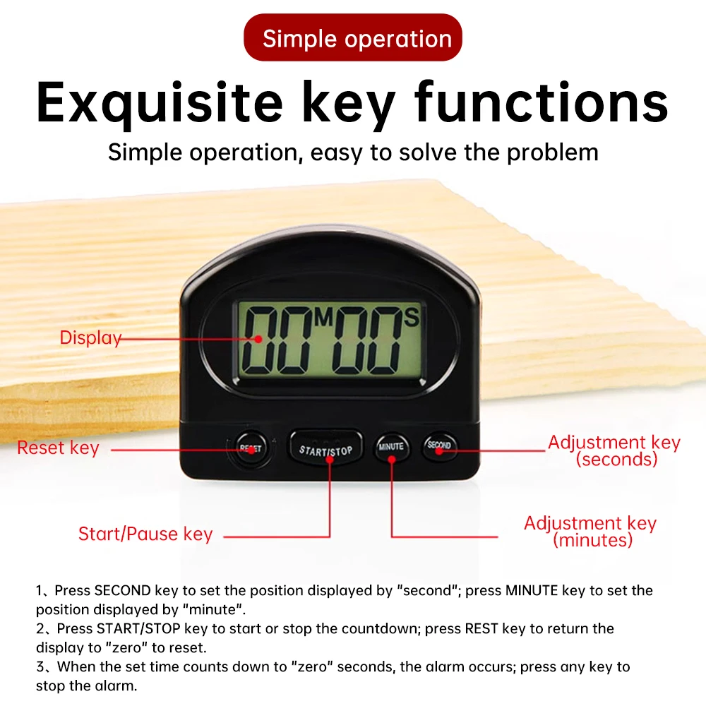 LED Digital Display Kitchen Timer with Adjustable Countdown and Buzzer