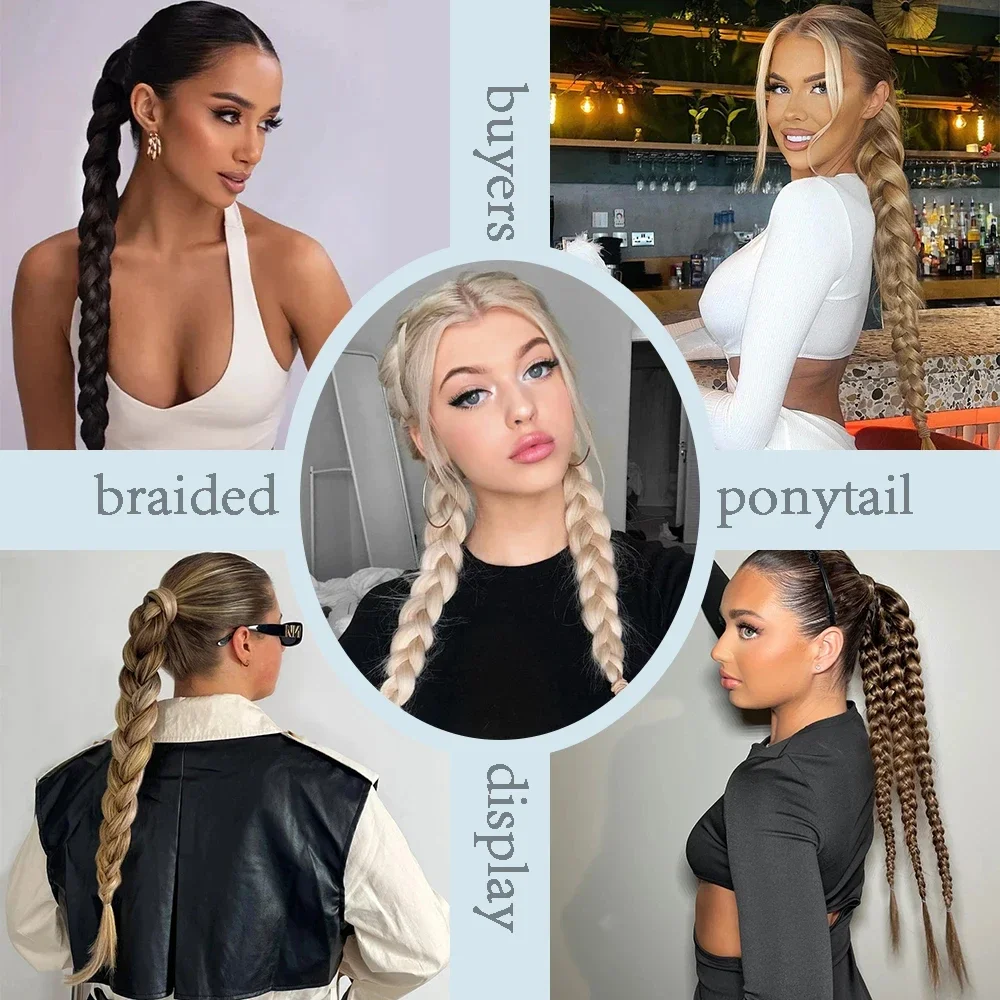 24inch Synthetic Long Braided Ponytail Hair Extensions Black Brown Pony Tail with Hair Rope High Temperature Fiber For Women