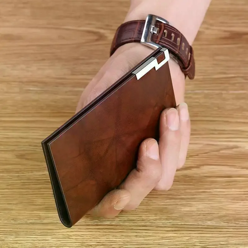 Elegante portafoglio da uomo con innovativo slot per schede, orientamento verticale-orizzontale, porta documenti per studenti