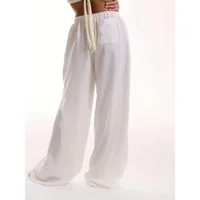 Plus Size 1XL-5XL Women's Fashionable Solid Color Straight Tube Drawstring Elastic Waist Pants Suitable for Commuting - Image 6