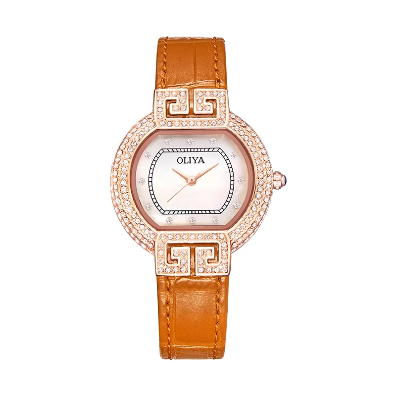Pearl Fritillaria high-grade Zircon ladies watch Lucky star girl fashion waterproof leather ladies Decorative Quartz watch