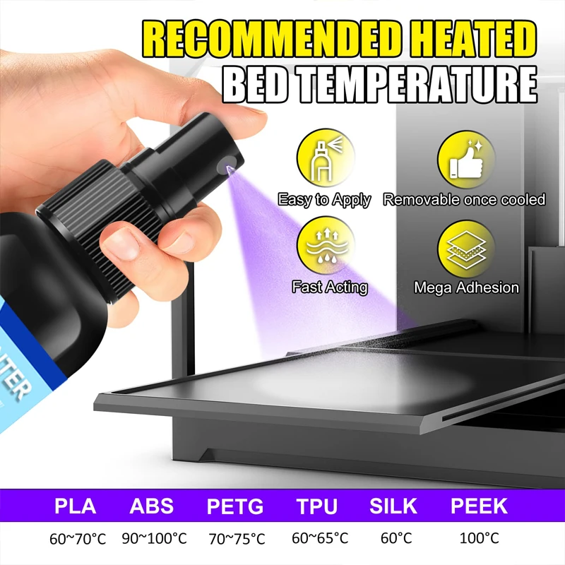 3D Printer Glue Spray 100ml Reduces Warping Easy To Demould Water Soluble Adhesive Spray PLA ABS PETG PC PA TPU 1/2pcs