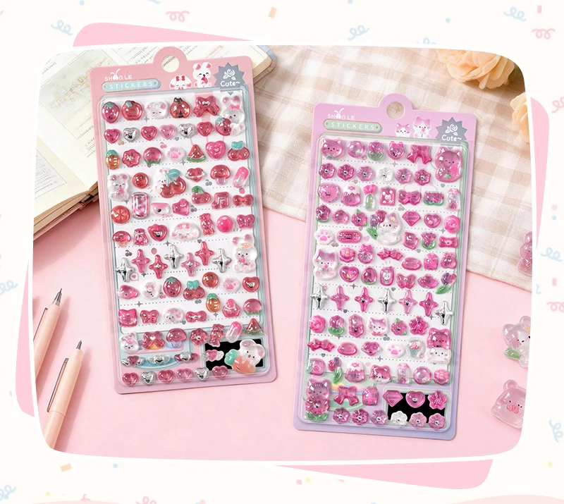1 pc/4 pcs Mini Sweet Star Cartoon Drop 3D Relief Stickers Journaling DIY Diary Cute Stationery Sticker Decor School Supplies