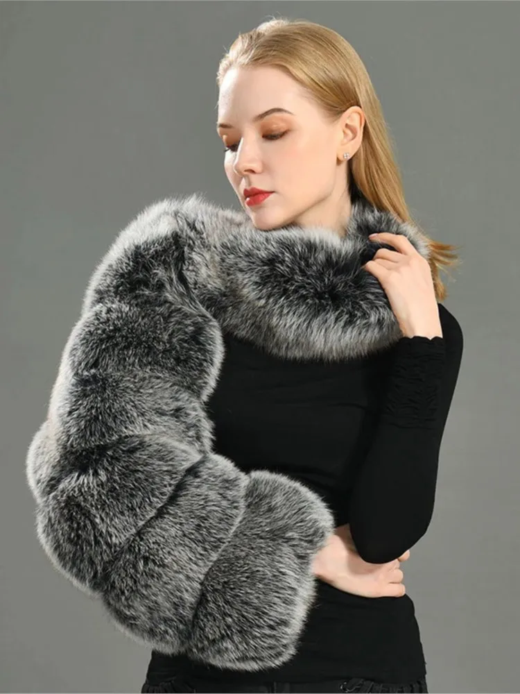

Winter Warm Clothes 2023 White Black Faux Fur Coats Women One Shoulder Long Sleeve Crop Top Warm Fluffy Jackets Femme