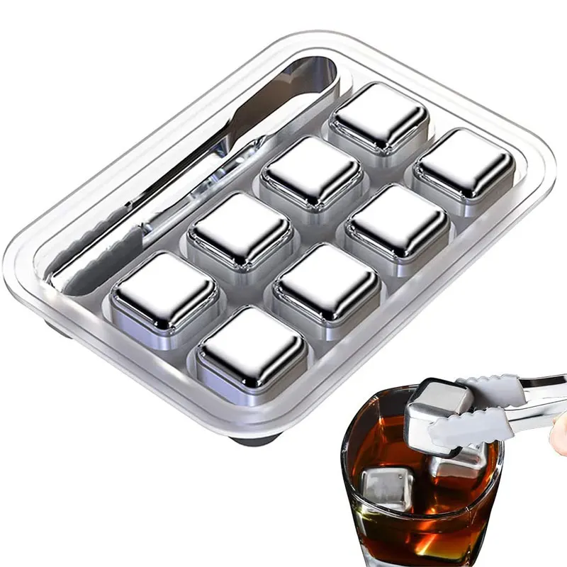 8Pcs 304 Stainless Steel Ice Cubes Reusable 1810 Chilling Stones for Whiskey Wine Keep Your Drink Cold Longer  SGS Test Pass