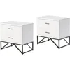 Bedside Table.Set of 2Modern 2-Drawer Nightstand, Contemporary Line Accent End Side Table with Black Metal Base,Distressed White 1