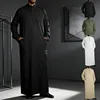 Arabic Thobe for Men Long Stand Collar Button Down Robe Islamic Muslim Jubba Casual Wear